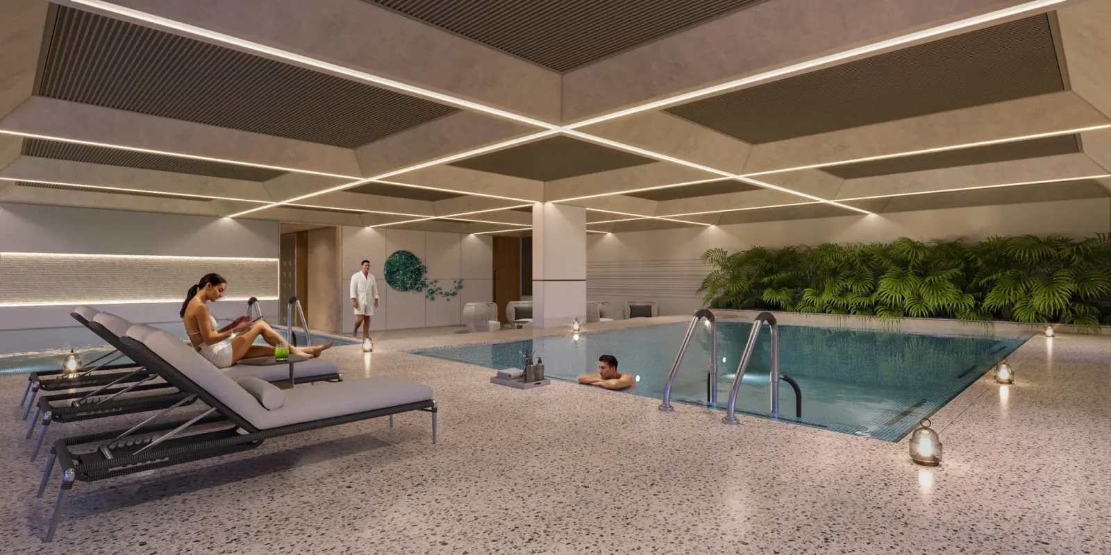 Indoor temperature-controlled pool for year-round relaxation.